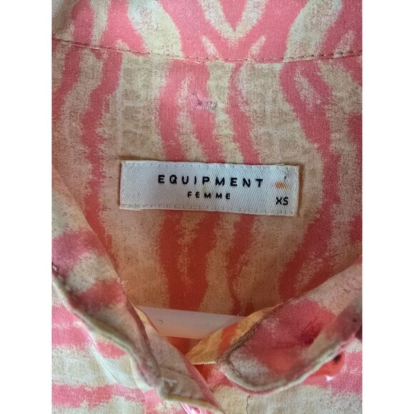 Equipment Femme XS Pink & Beige Zebra Print Silk Button-Up Shirt Career Classic - Picture 3 of 5